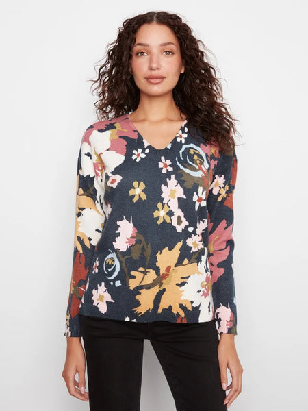 Women's Charlie B | Drop Shoulder Printed V-Neck Sweater | Bloom