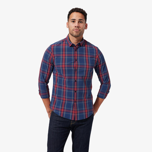 Men's Mizzen + Main | Leeward Trim Long Sleeve | Dress Blues Tartan