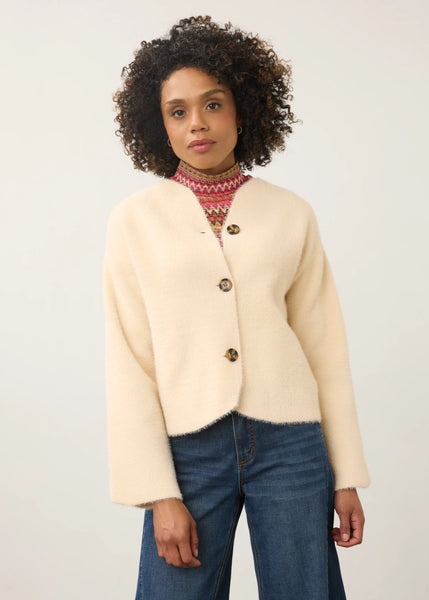 Women's French Dressing | Collarless Knit Jacket | Creme