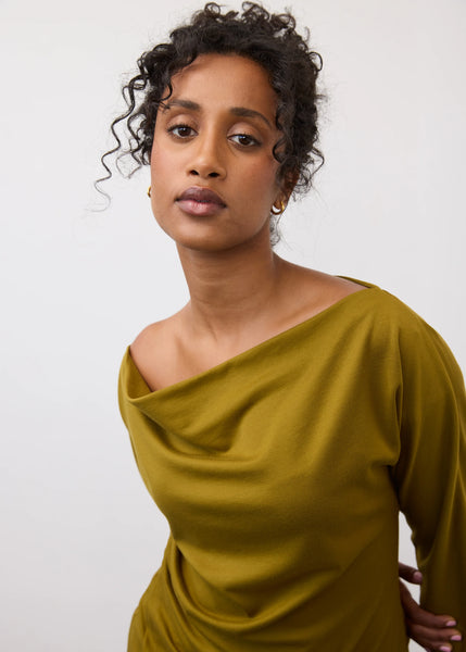 Women's French Dressing | 34SLV Cowl Boatneck Top | Dark Chartreuse
