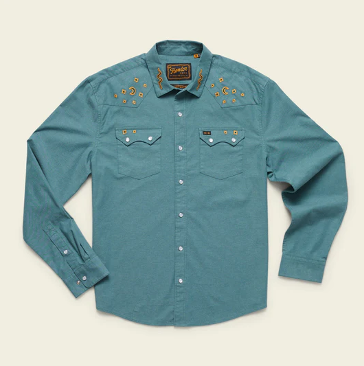 Men's Howler Bros | Crosscut Deluxe Snapshirt | Teal Oxford : Noche de Paz