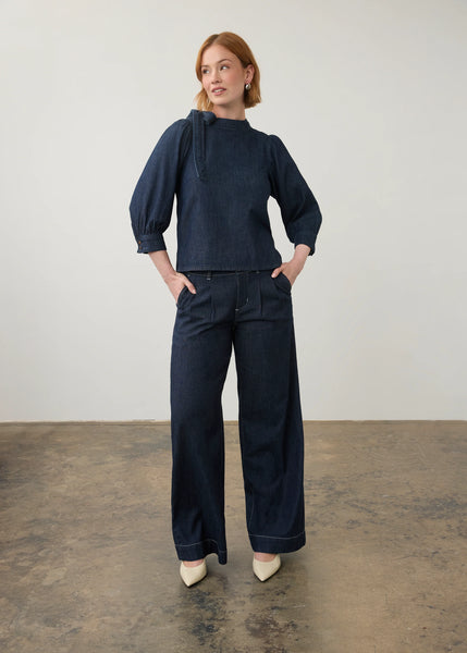 Women's French Dressing | Bow Neck Popover Top | Dark Wash