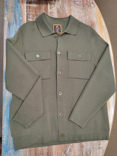 Men's Cigar Sweater | Knitted Shirt Jacket | Olive