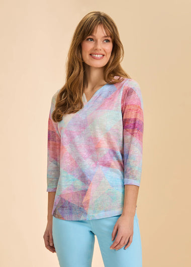 Women's French Dressing | 3/4 Sleeve Notch Neck Top | Prism