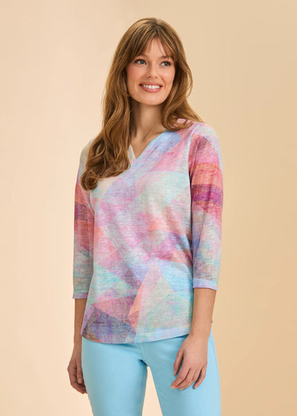 Women's French Dressing | 3/4 Sleeve Notch Neck Top | Prism