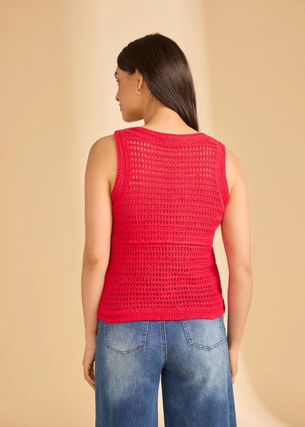 Women's French Dressing | Sleeveless Crochet Sweater  | Red