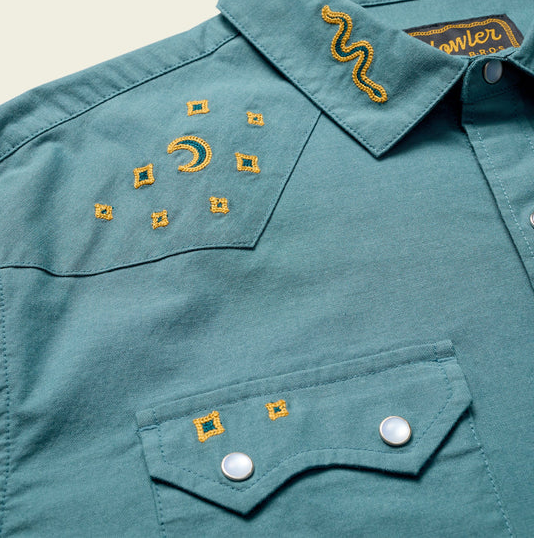 Men's Howler Bros | Crosscut Deluxe Snapshirt | Teal Oxford : Noche de Paz
