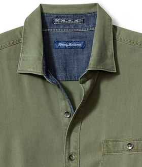 Men's Tommy Bahama |  Ocean Wash Twill Long-Sleeve Shirt | Army Green
