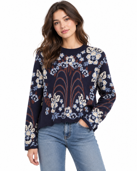 Women's THML| Knit Crew-Neck Sweater | Navy