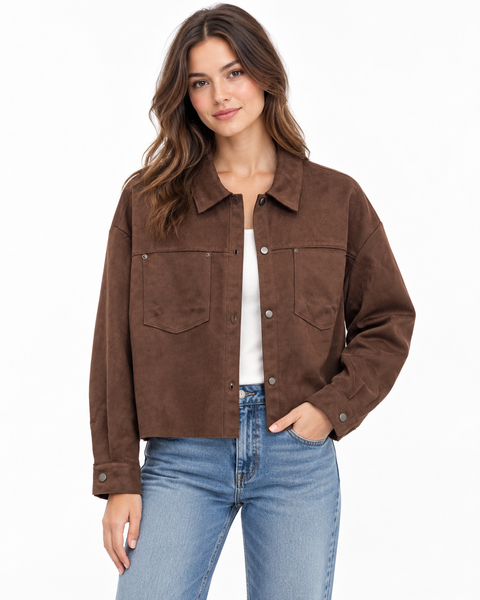 Women's THML| Short Suede Overshirt | Brown