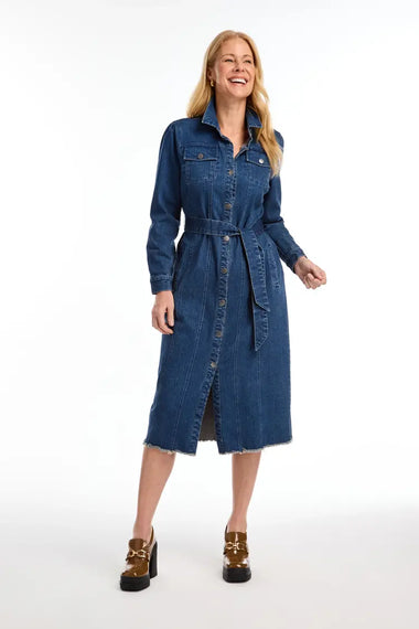 Women's French Dressing | Midi Denim Dress with Belt | Medium Blue Wash