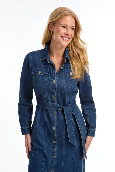 Women's French Dressing | Midi Denim Dress with Belt | Medium Blue Wash