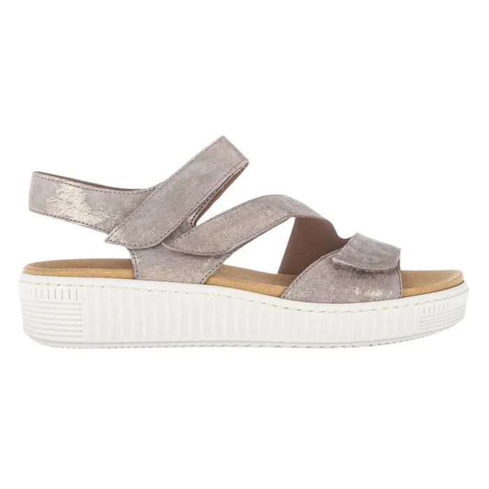 Women s Gabor Shoes Caruso 3 Strap Low Platform Sandal Beige Metal FLCrooks