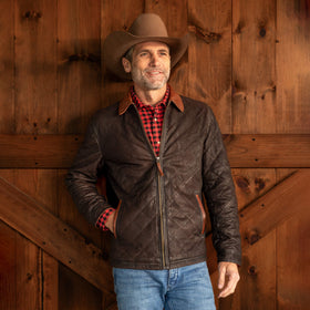 Men's Madison Creek | Hickory Quilted Waxed Goat Suede Leather Jacket| Chocolate
