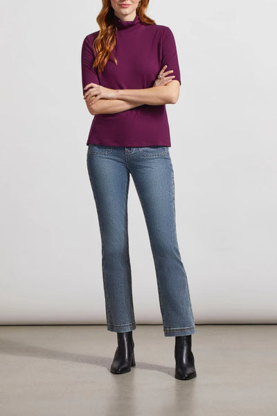 Women's Tribal Jeans | Mock Neck Elbow Sleeve Top | Dark Plum
