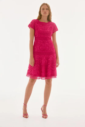 Women's Joseph Ribkoff | Embroidered Mesh A-Line Dress | Geranium