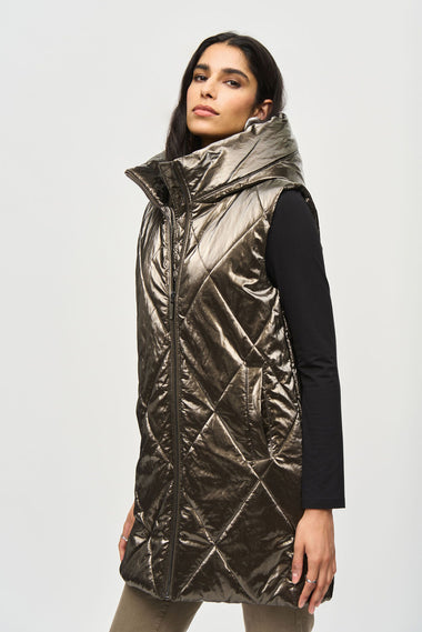 Women's Joseph Ribkoff | Quilted Hooded Puffer Vest | Taupe