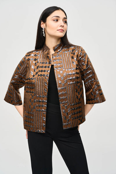 Women's Joseph Ribkoff | Metallic Striped Faux Leather Jacket | Brown