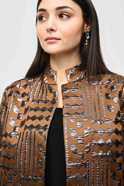 Women's Joseph Ribkoff | Metallic Striped Faux Leather Jacket | Brown