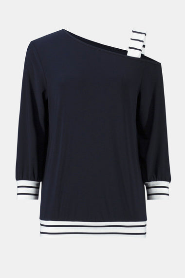 Women's Joseph Ribkoff | Striped Detail  Asymmetric Top | Midnight Blue