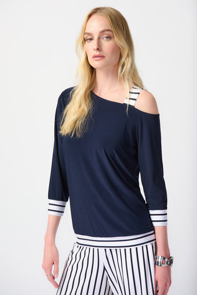 Women's Joseph Ribkoff | Striped Detail  Asymmetric Top | Midnight Blue