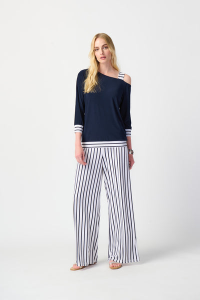 Women's Joseph Ribkoff | Striped Detail  Asymmetric Top | Midnight Blue