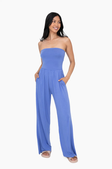 Women's Mono B | Strapless Flared Lounge Jumpsuit | Blue