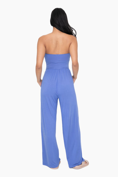 Women's Mono B | Strapless Flared Lounge Jumpsuit | Blue