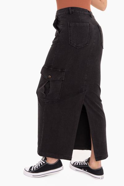 Women's Mono B | Cotton Blend Midi Cargo Skirt | Black