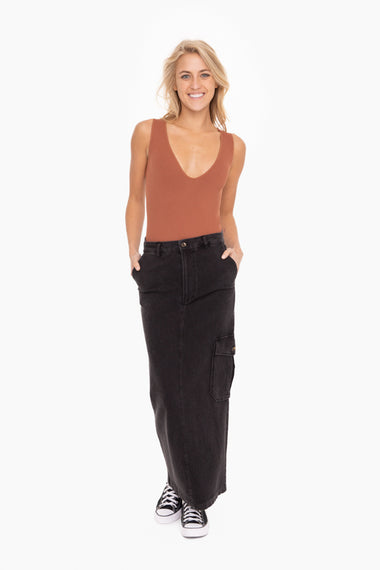 Women's Mono B | Cotton Blend Midi Cargo Skirt | Black