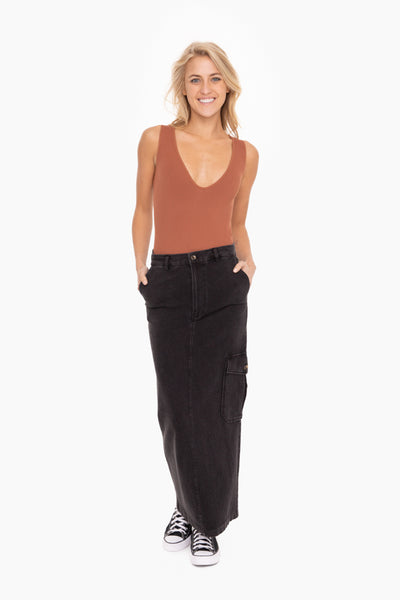 Women's Mono B | Cotton Blend Midi Cargo Skirt | Black