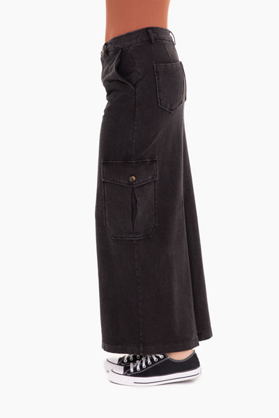 Women's Mono B | Cotton Blend Midi Cargo Skirt | Black