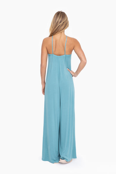 Women's Mono B | Cross Front Wide Leg Jumpsuit | Grey Teal