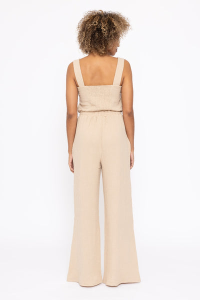 Women's Mono B | Cotton Gauze Wide Leg Jumpsuit | Taupe
