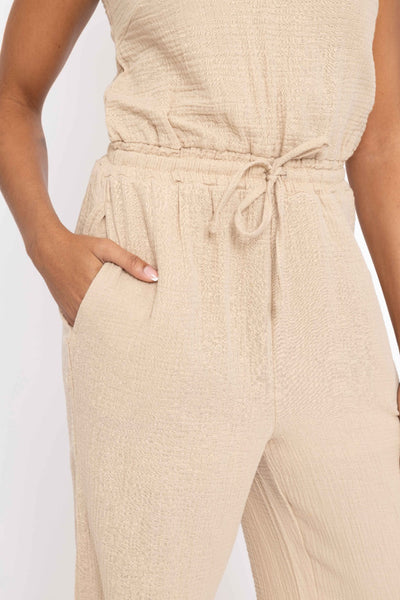 Women's Mono B | Cotton Gauze Wide Leg Jumpsuit | Taupe