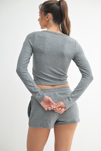 Women's Mono B | Brushed Hacci Button Henley Top | Urban Grey