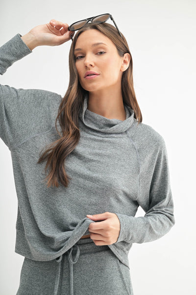 Women's Mono B | Brushed Hacci Cowl Neck Pullover | Urban Grey
