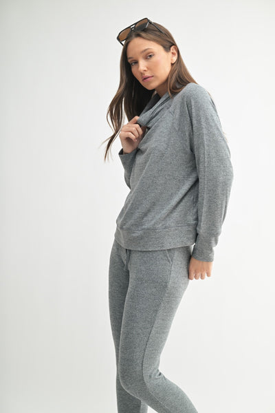 Women's Mono B | Brushed Hacci Cowl Neck Pullover | Urban Grey
