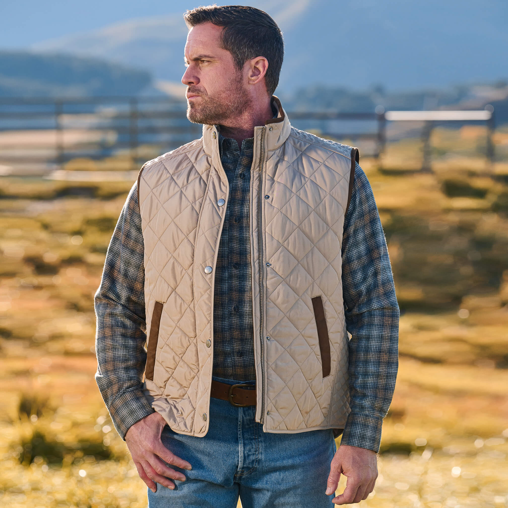 Men's Madison Creek | Greenville Diamond Quilted Nylon Vest | Khaki