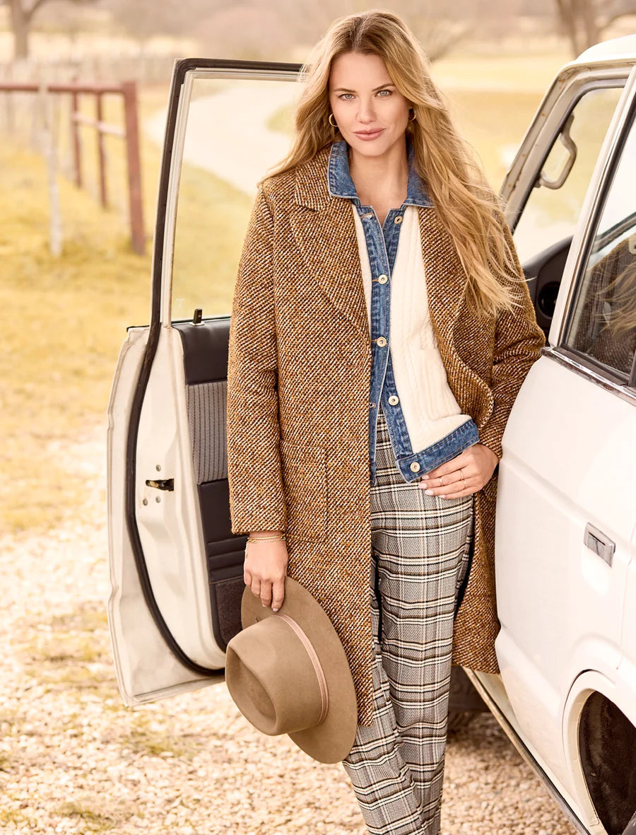 Women's Tribal Lined Tweed Duster Coat Mocha - Main Image
