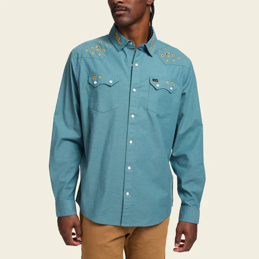 Men's Howler Bros | Crosscut Deluxe Snapshirt | Teal Oxford : Noche de Paz