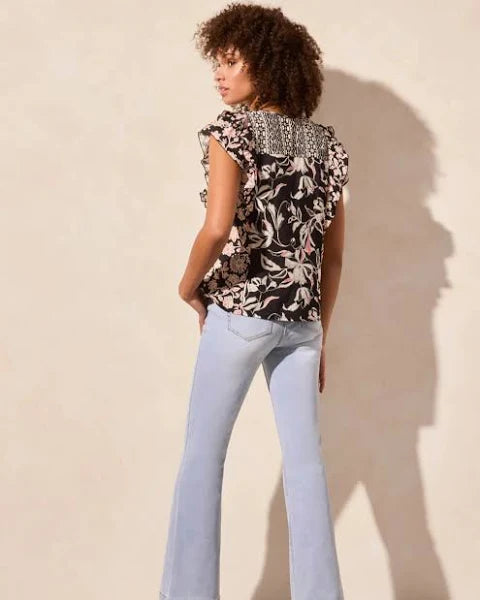 Women's Tribal Jeans | Flutter Sleeve with Tassel Blouse | Coco Milk