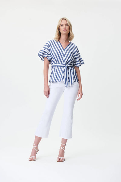 Women's Joseph Ribkoff | Striped Belted Top | Blue and White