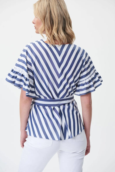 Women's Joseph Ribkoff | Striped Belted Top | Blue and White