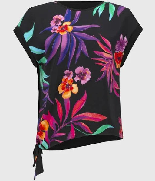 Women's Joseph Ribkoff | Floral Knotted Casual Top | Black Multi