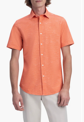 Men's Bugatchi | OoohCotton® Short Sleeve Button-Up Shirt | Coral