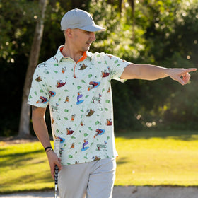 Men's RSLVTS | Flinstones Loyal Order of the Dinosaurs Tourney Polo | Aqua Print