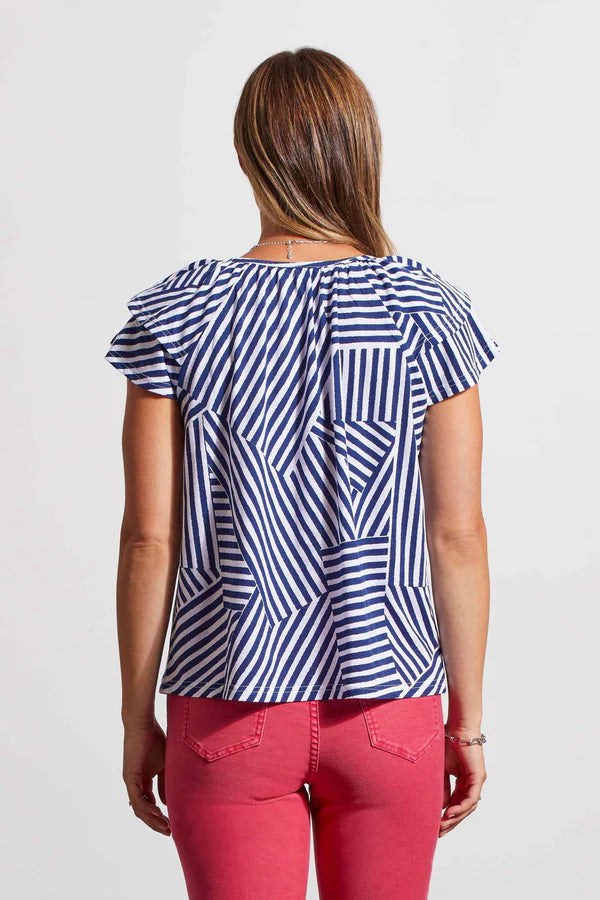 Women's Tribal | Cotton Cap-Sleeve Peasant Top with Ties | Blueprint