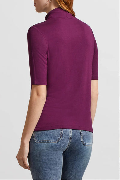 Women's Tribal Jeans | Mock Neck Elbow Sleeve Top | Dark Plum