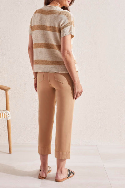 Women's Tribal | Scoop Neck Short Sleeve Stripe Sweater | Dune